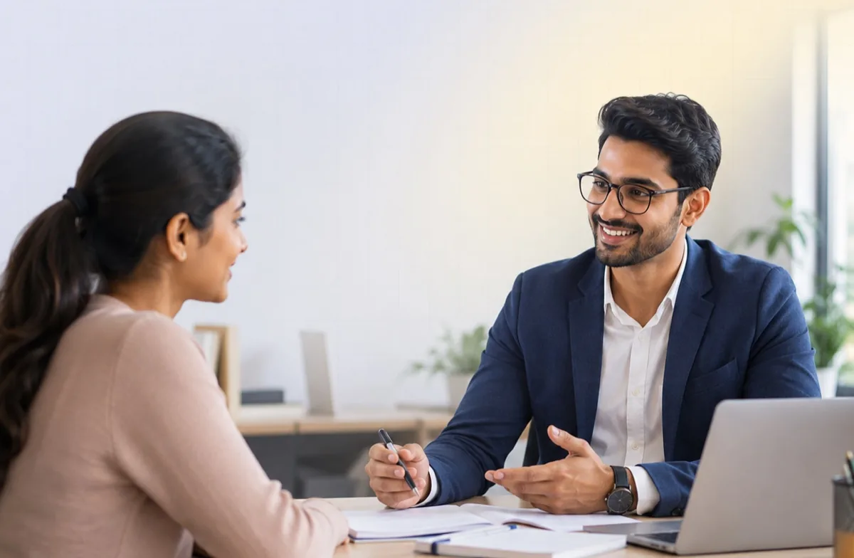 An academic counselor talking with a student